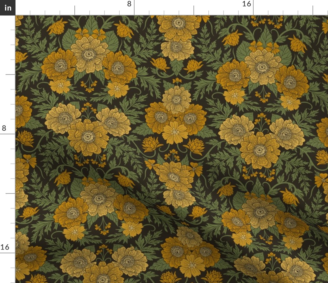 Dark Fall/Winter Floral in Yellow & Green