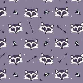 Racoons on lavander background. Small scale