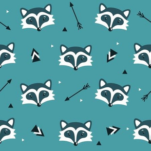 Racoons on blue background