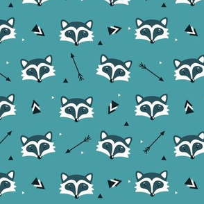Racoons on blue background. Small scale