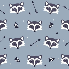 Racoons on gray background