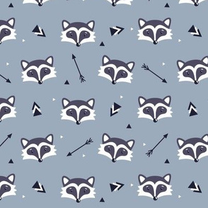 Racoons on gray background. Small scale