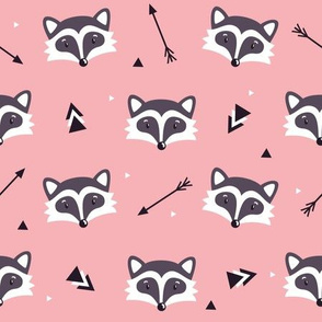 Racoons on pink background