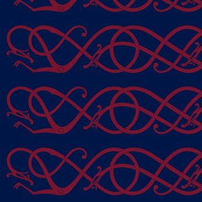 Urnes scrollwork blue red Wallpaper fabric