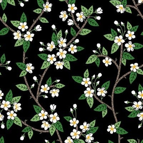 Spring Blossoms - black white green - small scale