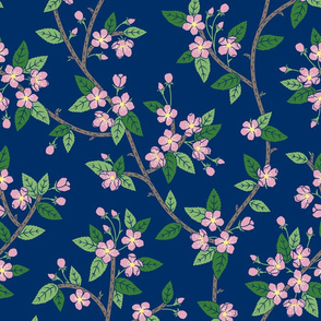 Spring Blossoms navy blue pink large