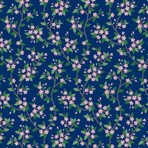 Spring Blossoms navy blue pink small