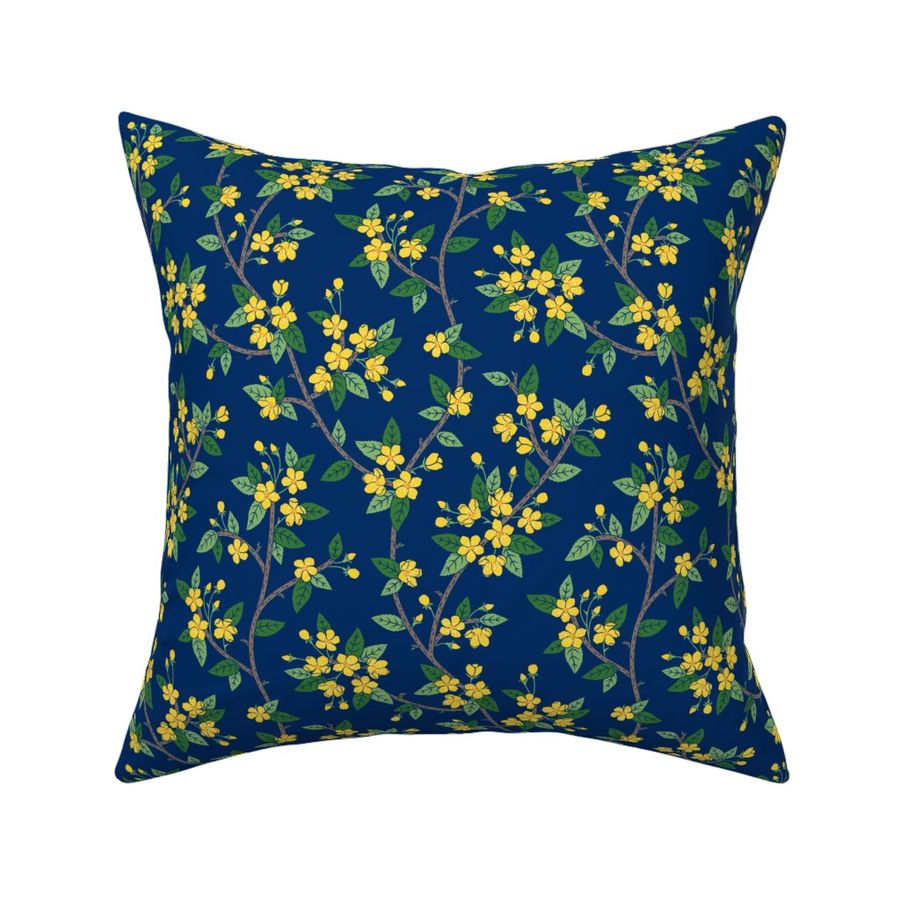 Spring Blossoms navy blue yellow small