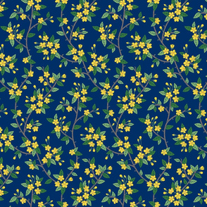 Spring Blossoms navy blue yellow small