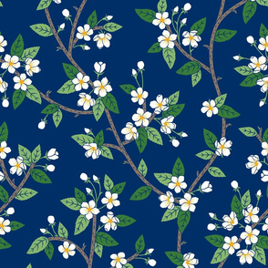 Spring Blossoms navy blue white large