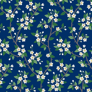 Spring Blossoms navy blue white medium