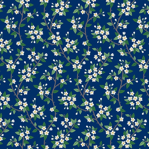 Spring Blossoms navy blue white small