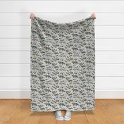 Winter Chickadee / Warm Grey Linen Texture Background / Large Scale