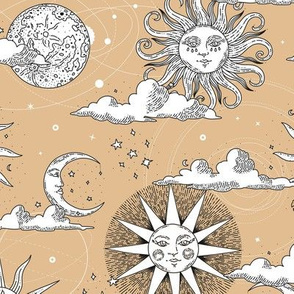 Vintage Sun and Moon Yellow / Solar Eclipse