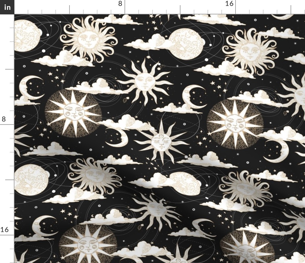 Vintage Sun and Moon Black and White / Solar Eclipse