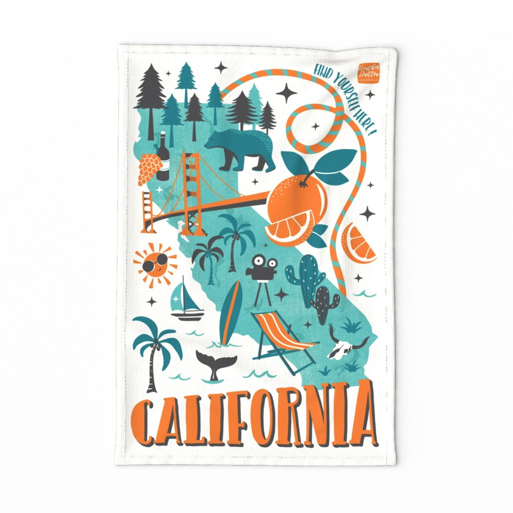 California Map Tea Towel - Retro Illustrated Travel Map