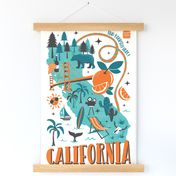 California Map Tea Towel - Retro Illustrated Travel Map