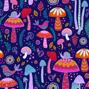 Magical Mushroom Garden on navy