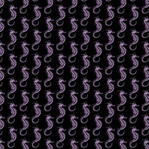 Classic Seahorse Pattern in Lilac Purple with Black Background (Mini Scale)