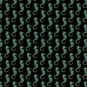 Classic Seahorse Pattern in Mint Green with Black Background (Mini Scale)