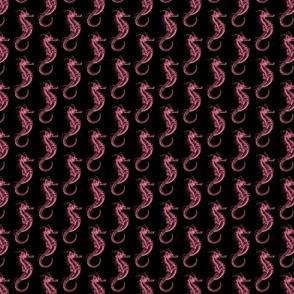 Classic Seahorse Pattern in Coral Pink with Black Background (Mini Scale)