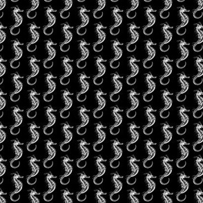Classic Seahorse Pattern in Black & White with Black Background (Mini Scale)