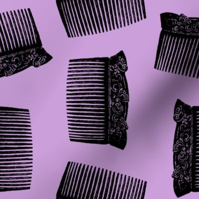 Classic Womens Hair Combs in Black with a Lilac Purple Background (Large Scale)