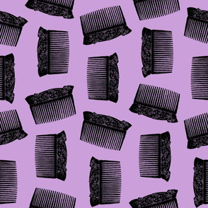 Classic Womens Hair Combs in Black with a Lilac Purple Background (Large Scale)