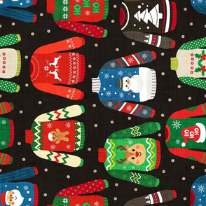 Ugly Christmas Sweaters on Dark Grey Linen rotated - large scale