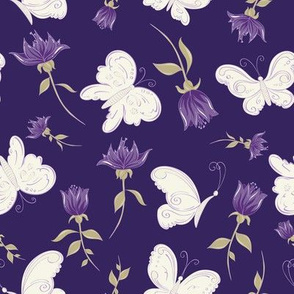 Butterflies & Flowers Aubergine