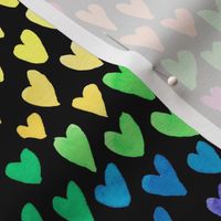 Watercolour rainbow hearts on black