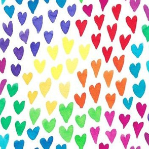 Watercolour rainbow hearts on white