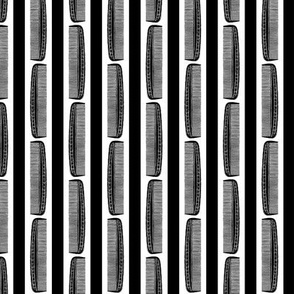 Vintage Combs & Stripes in Black & White (Mini Scale)