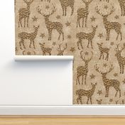 Leopard Reindeer with Snowflakes on Camel Linen - large scale