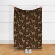 Leopard Reindeer with Snowflakes on Chocolate Linen - large scale