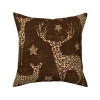 Leopard Reindeer with Snowflakes on Chocolate Linen - large scale
