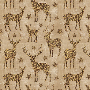 Leopard Reindeer with Snowflakes on Camel Linen - medium scale