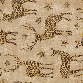 Leopard Reindeer with Snowflakes on Camel Linen rotated -large scale