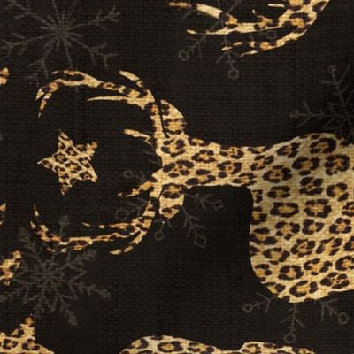 Leopard Reindeer with Snowflakes on Dark Grey Linen rotated - large scale