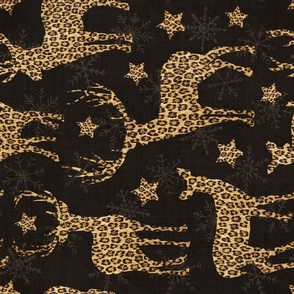Leopard Reindeer with Snowflakes on Dark Grey Linen rotated - large scale