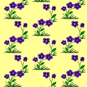 Purple Fantasy Flowers on Sunbeam Yellow - Small Scale