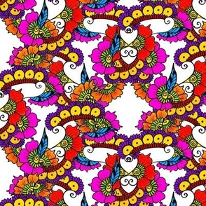 Rainbow Mehndi Folk Flowers - Colorful Dream Pattern Middle Scale