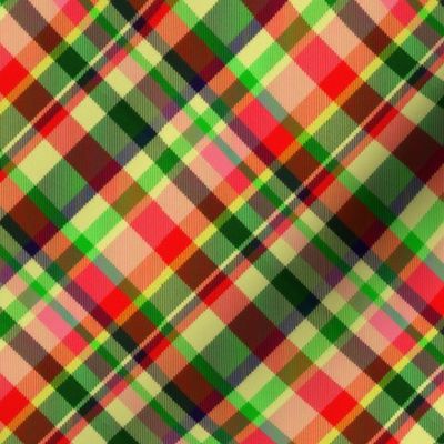 Madras Plaid in Christmas Red and Green 45 degree angle