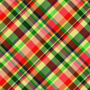 Madras Plaid in Christmas Red and Green 45 degree angle