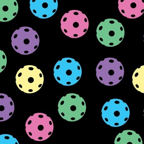 Pastel pickleballs on black - large scale tiles