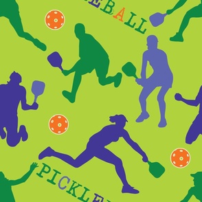 Pickleball silhouettes on fresh green - large scale tiles