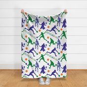 Pickleball sillhouets on white - large scale pattern