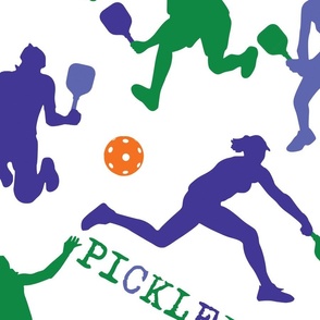 Pickleball sillhouets on white - large scale pattern