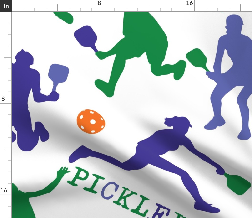 Pickleball sillhouets on white - large scale pattern