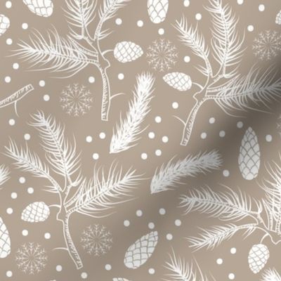 Christmas Botanicals Pine and Fir Branches Neutral Tones